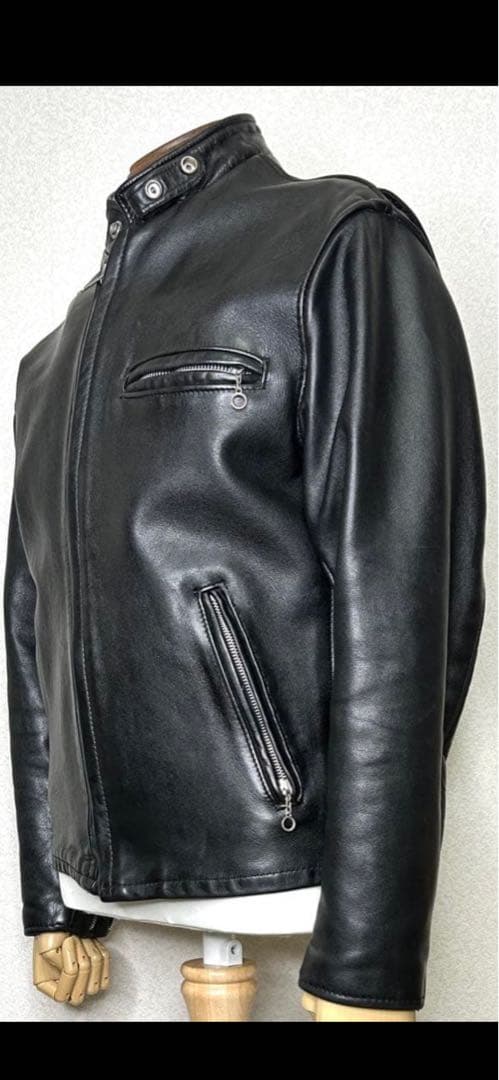 SCHOTT 641 ブラック レザー シングルライダース 38