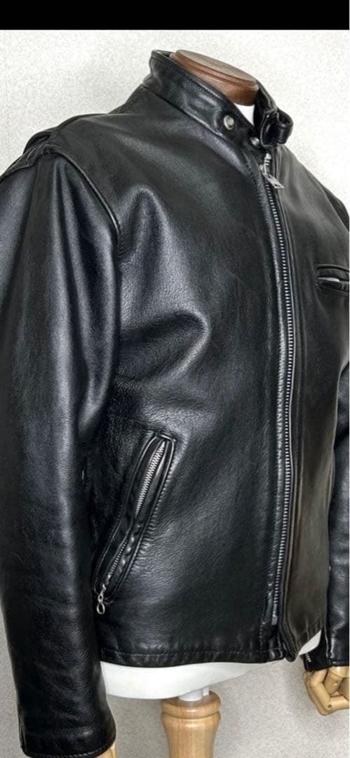 SCHOTT 641 ブラック レザー シングルライダース 38