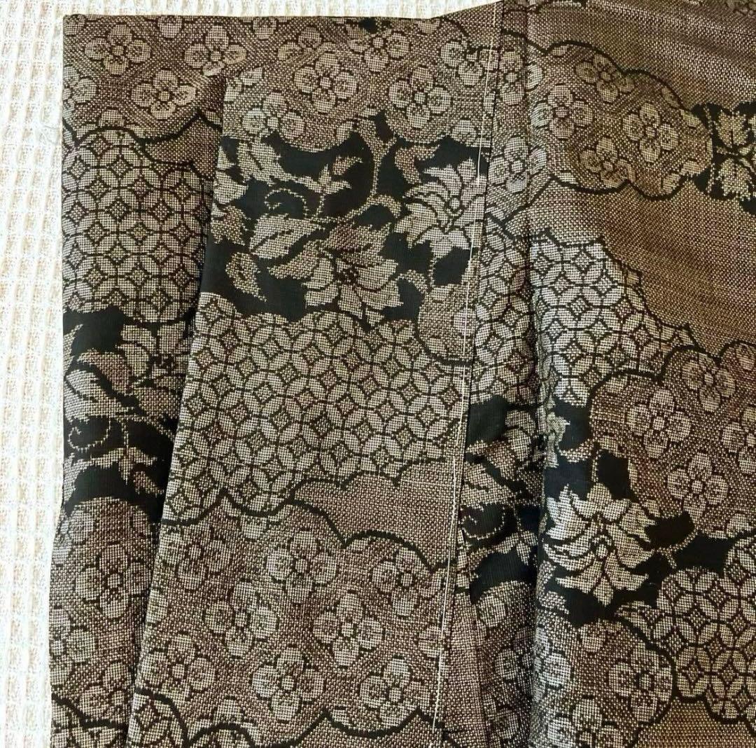 本場奄美大島紬 古代染泥染 雲取り 焦げ茶ブラック 証紙有り しつけ付き