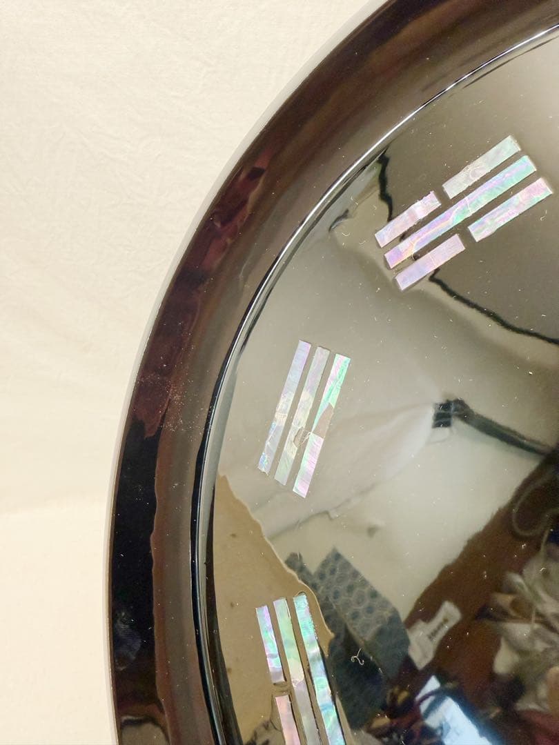 ほぼ未使用 茶道具 木製黒塗 螺鈿細工 青貝 八卦盆 元箱