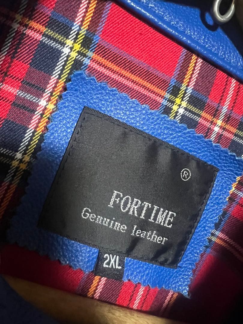 極限定 FORTIME ライダース レザージャケット シングル 青 2XLサイズ