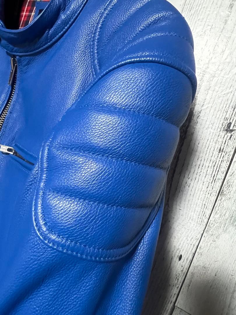 極限定 FORTIME ライダース レザージャケット シングル 青 2XLサイズ