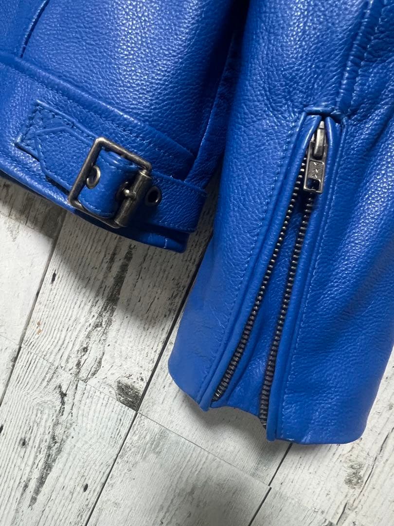 極限定 FORTIME ライダース レザージャケット シングル 青 2XLサイズ