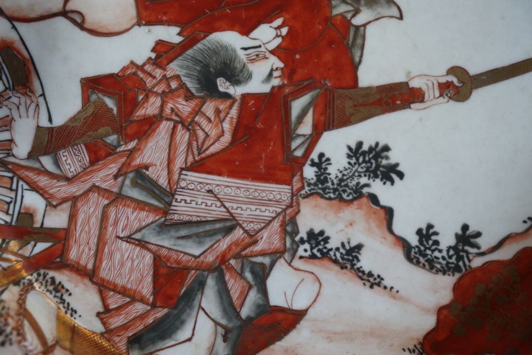 幕末〜明治初期　武士紋赤絵菓子皿　木箱付　送料込み0726