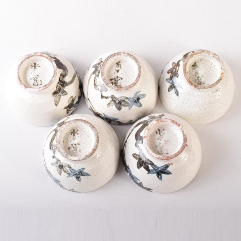 煎茶道具　水月窯　楓文　汲出茶碗　五客　共箱　V　7458