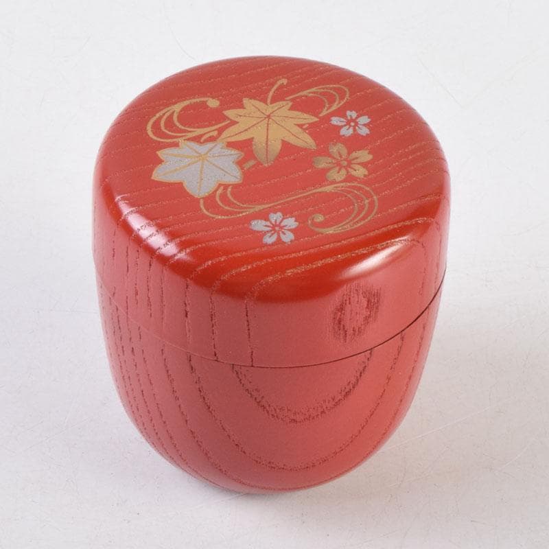 茶道具　朱塗　花草蒔絵　中棗　表千家即中斎花押　合わせ箱　V　8741