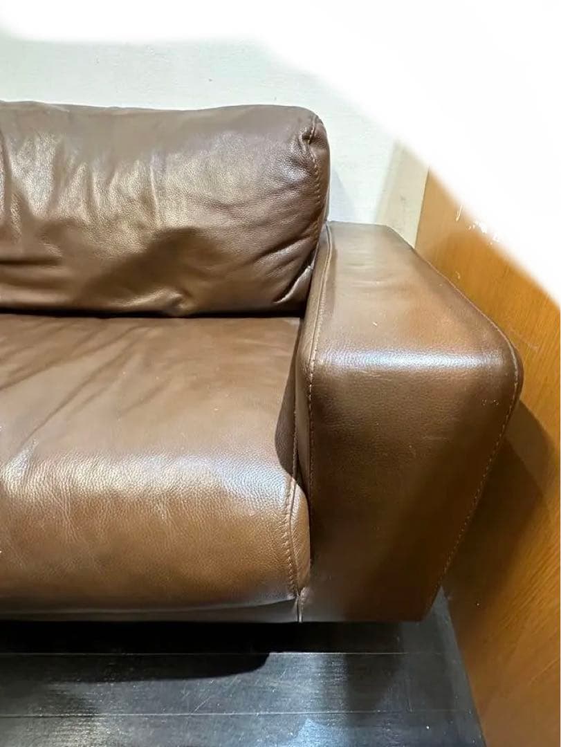 ２月2日まで、その後処分予定。送料込み　無印良品ブラウンレザー二人掛けソファ