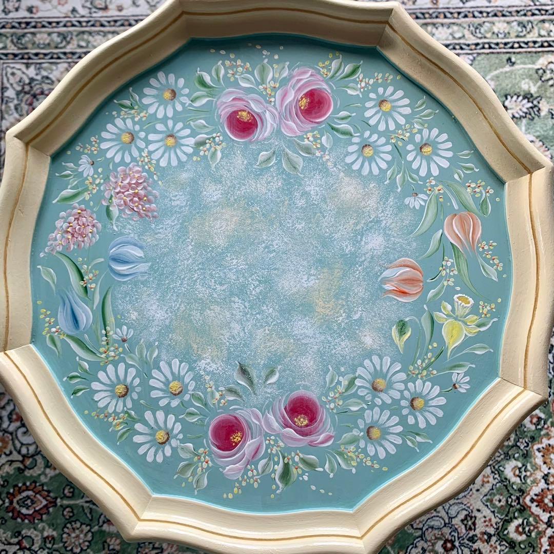 アッセンデルフト トールペイント ミニテーブル 花台 薔薇 木製 ワインテーブル