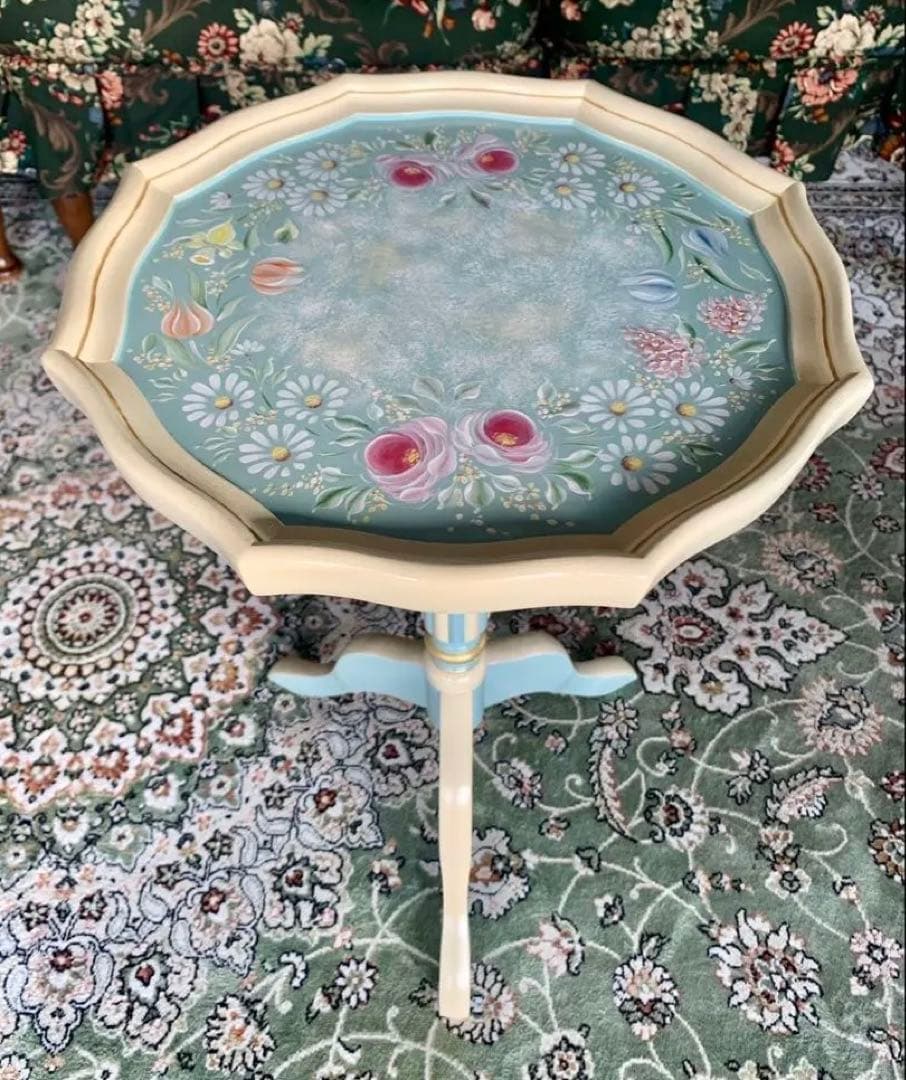 アッセンデルフト トールペイント ミニテーブル 花台 薔薇 木製 ワインテーブル