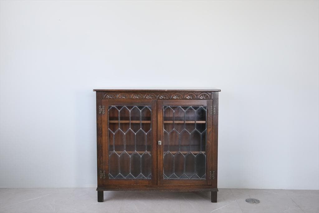 英国アンティーク木製ブックケースキャビネット/本棚/食器棚/飾り棚(91-28)