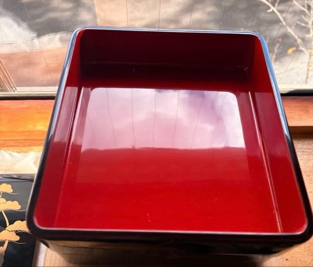 越前塗　重箱 初音　玉峰造　黒地3段　木箱入