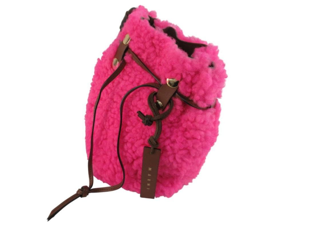 ■071201-072■超美品■マルニ■ハンドバッグ■巾着■ボア■ピンク■