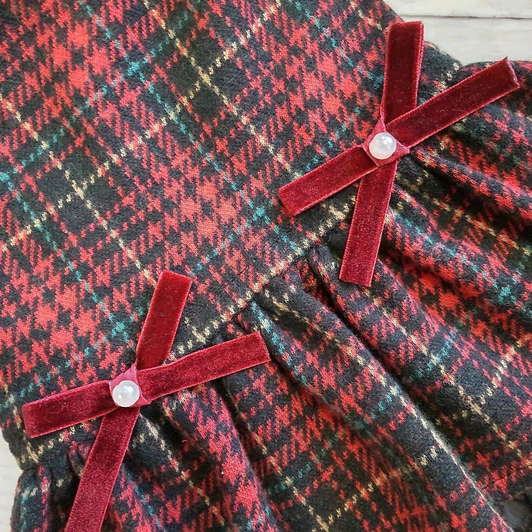 犬服 No.168 スコットチェック赤わんぴ ハンドメイド