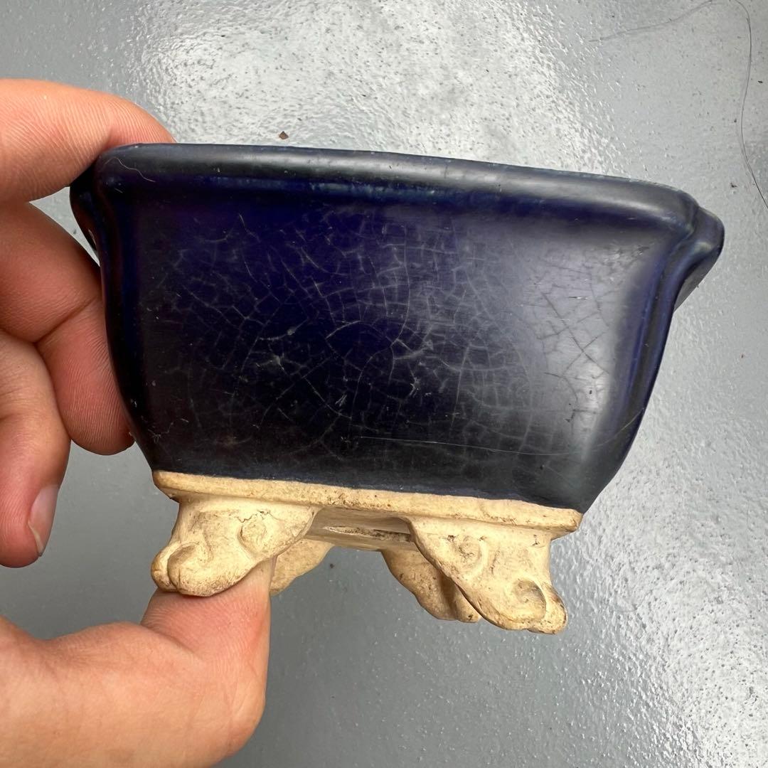 550.琉璃釉隅角雲足長方 古鉢 盆栽鉢 植木鉢 12.5*9.8*5.2cm