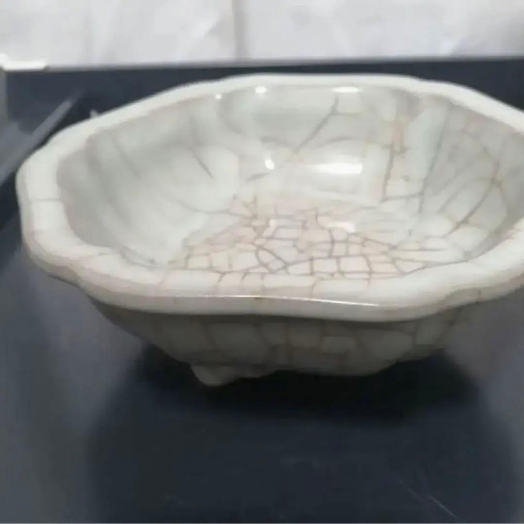 No.8宋時代 官窯 六角盤 「 官」在銘、骨董品 文宝庫C Y蔵品。