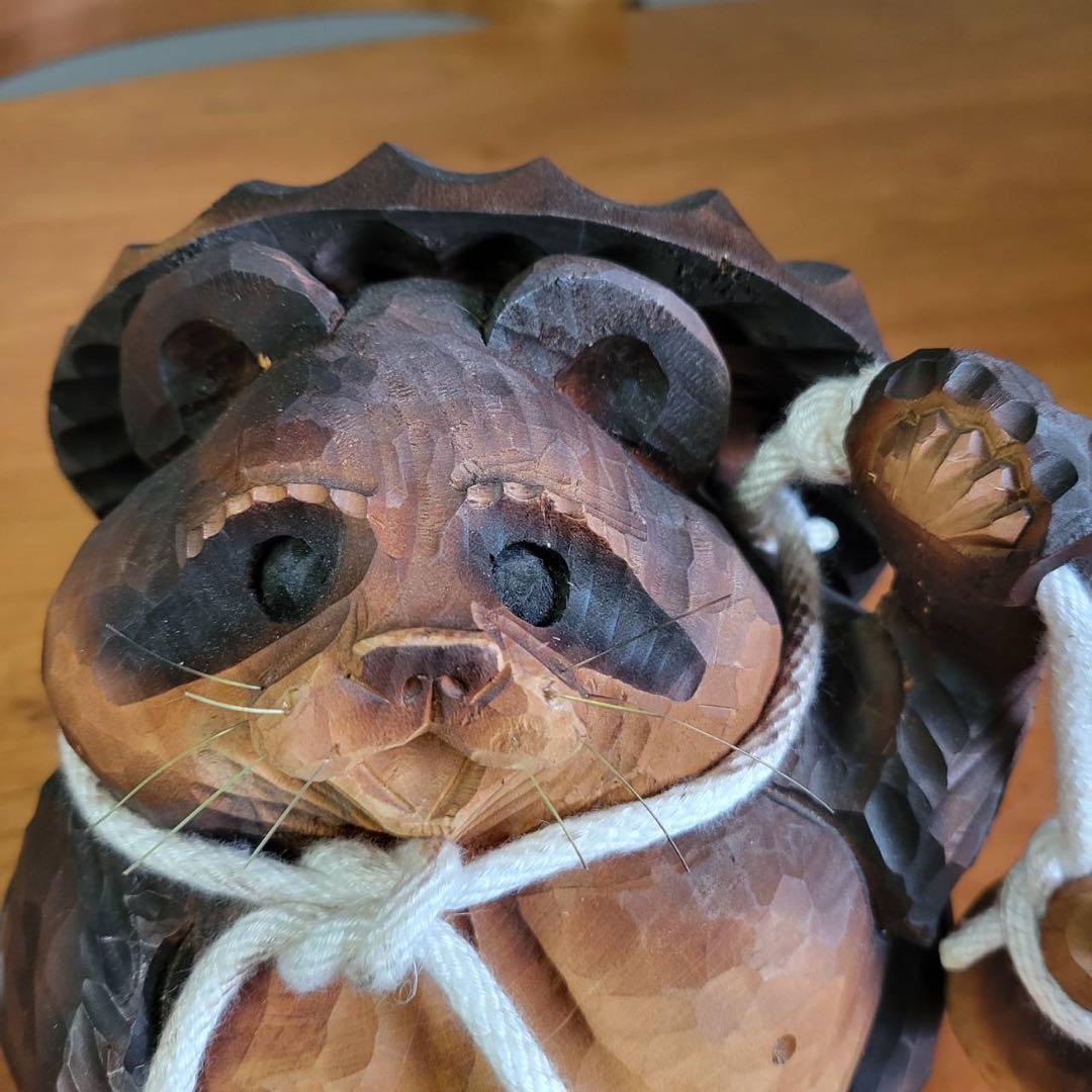 【匿名発送】木工品　たぬき　夫婦　縁起物　アンティーク　木彫り