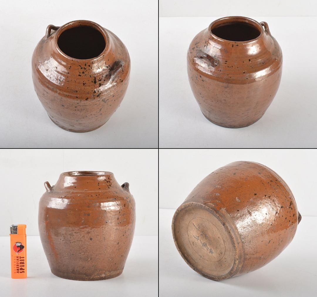 瀬戸焼　美濃焼　古瀬戸　柿釉　双耳花入　小壷　鉄漿壷　時代箱付　V　R5187