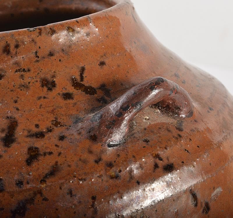 瀬戸焼　美濃焼　古瀬戸　柿釉　双耳花入　小壷　鉄漿壷　時代箱付　V　R5187