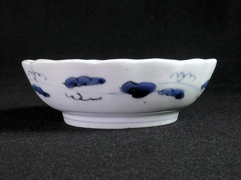 古伊万里　染付　丸紋　月に笹の図　膾皿　2客　江戸期　D810AS-BLb