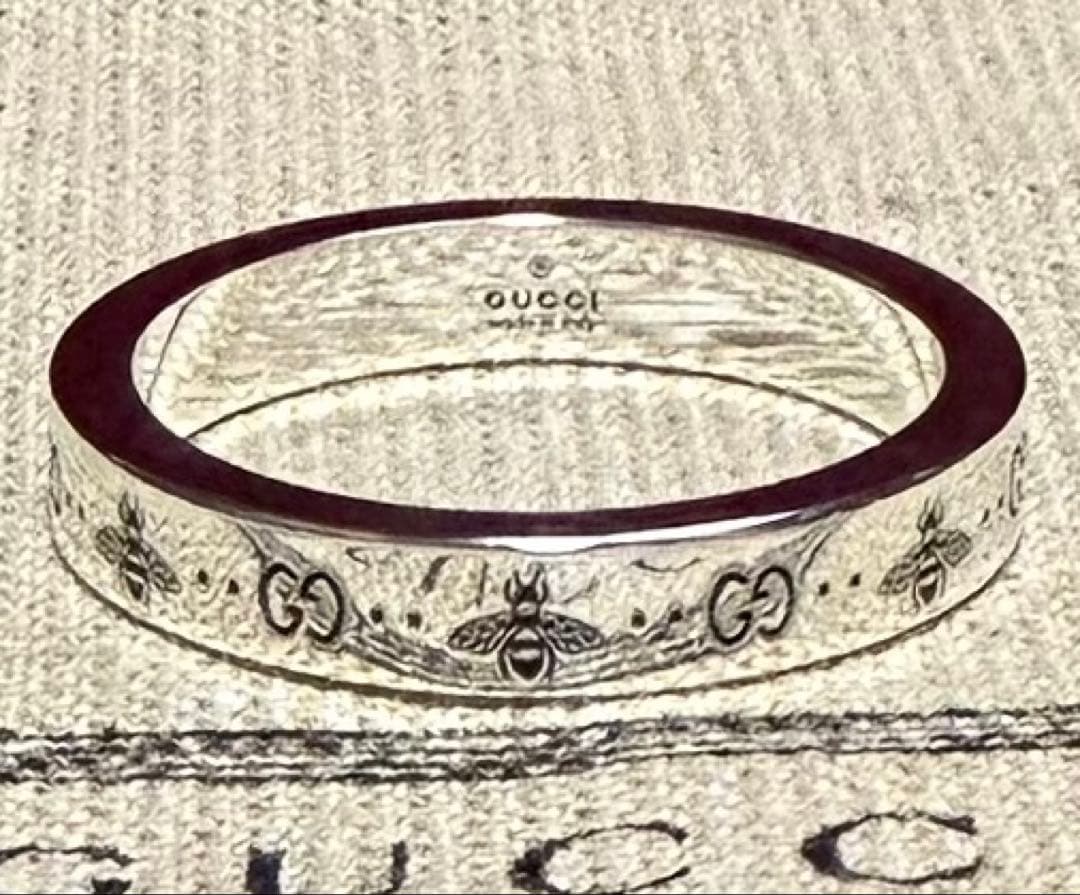 新品 GUCCI GG＆ビー エングレービング スリム リング 23号 4mm