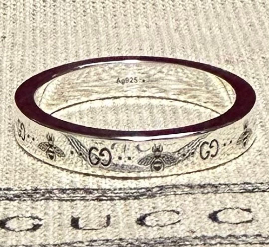 新品 GUCCI GG＆ビー エングレービング スリム リング 23号 4mm