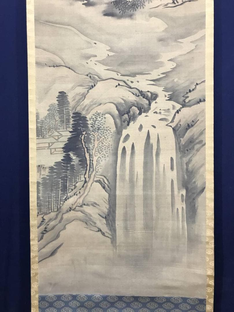 【真作】亀田鵬斎/瀧山村図/山水図/江戸後期/掛軸/名家伝来/AC-178