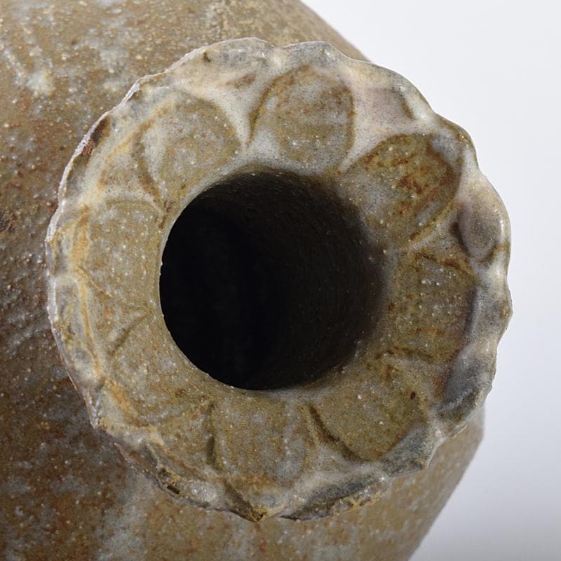 萬古焼　山本広巳作　輪花口　八角花入　共布共箱　V　R7981