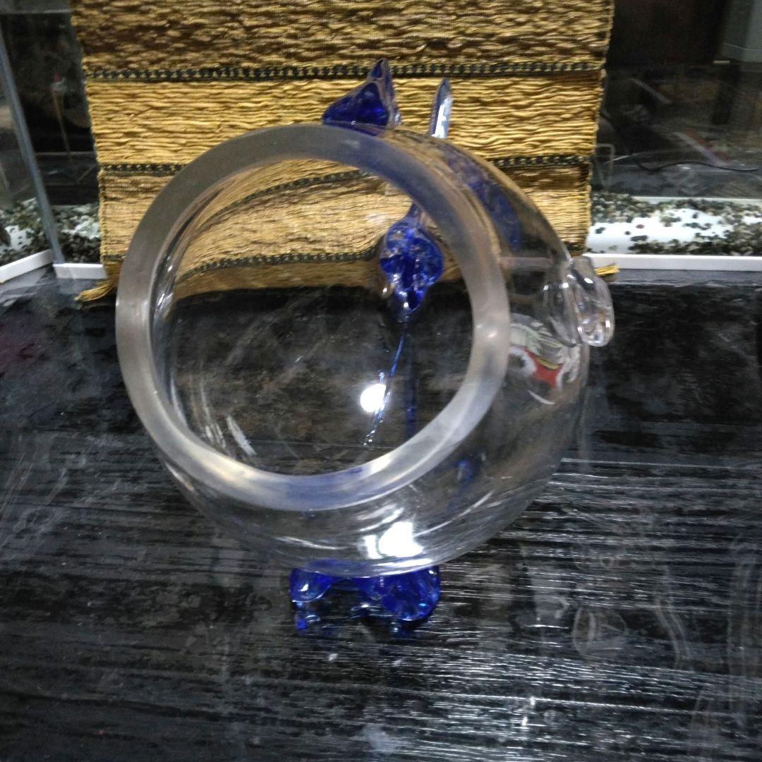魚型ガラス容器 ＊透明 青色尾びれ