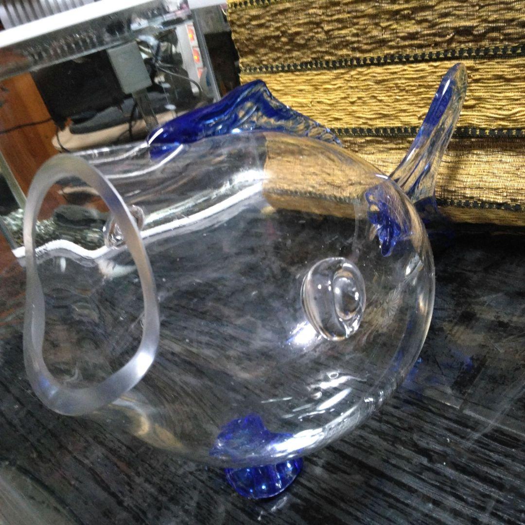 魚型ガラス容器 ＊透明 青色尾びれ