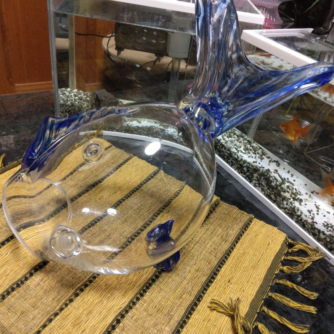 魚型ガラス容器 ＊透明 青色尾びれ