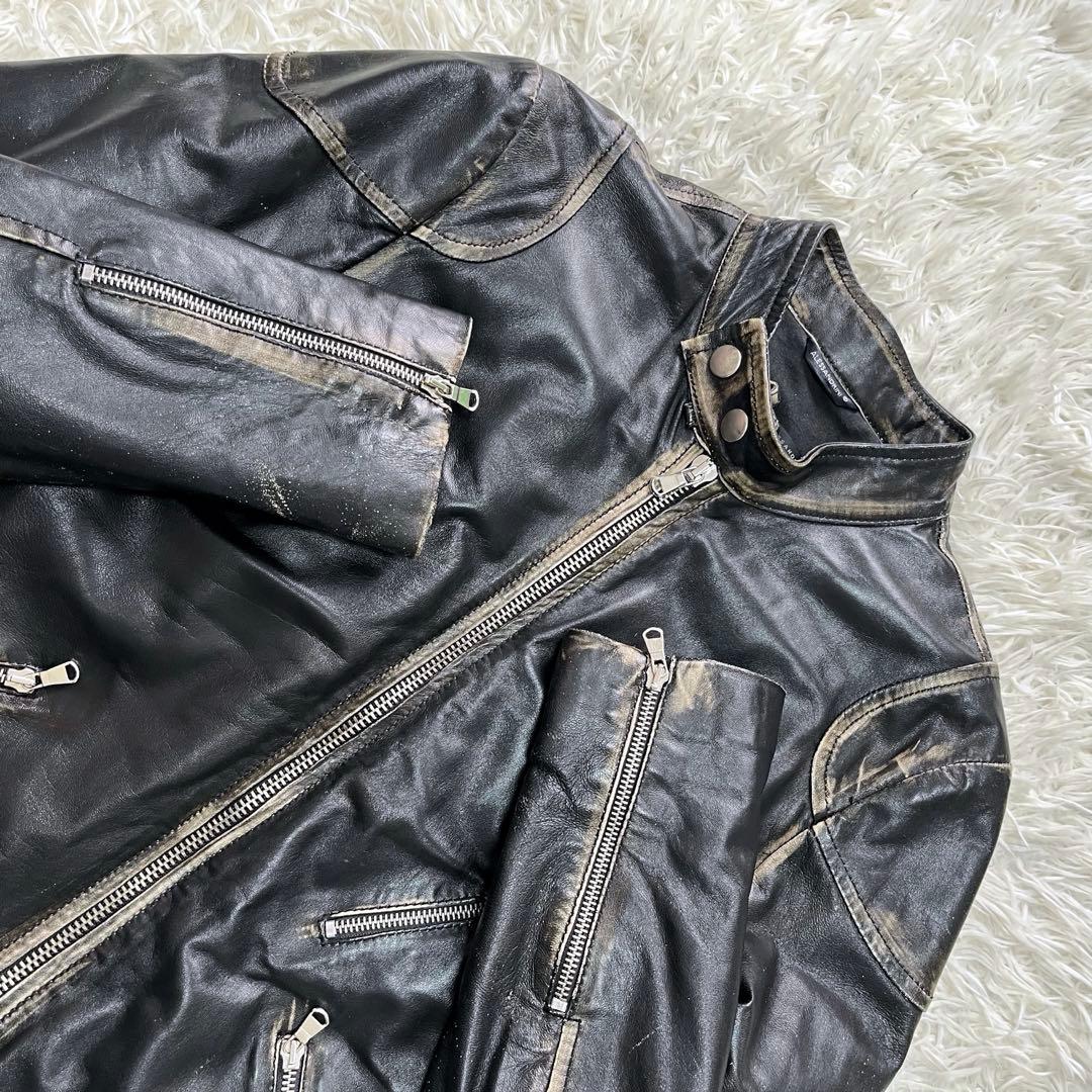 ダニエレ アレッサンドリーニ レザージャケットLシングルライダース　ダメージ加工