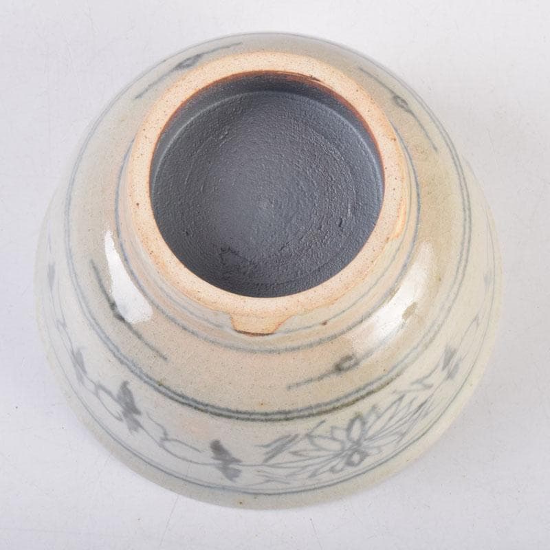 茶道具　八幡窯造　安南染付　花草文　茶碗　共箱　C　8403