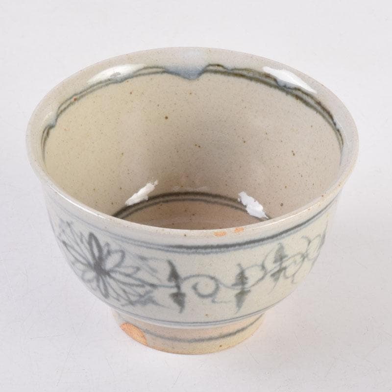 茶道具　八幡窯造　安南染付　花草文　茶碗　共箱　C　8403