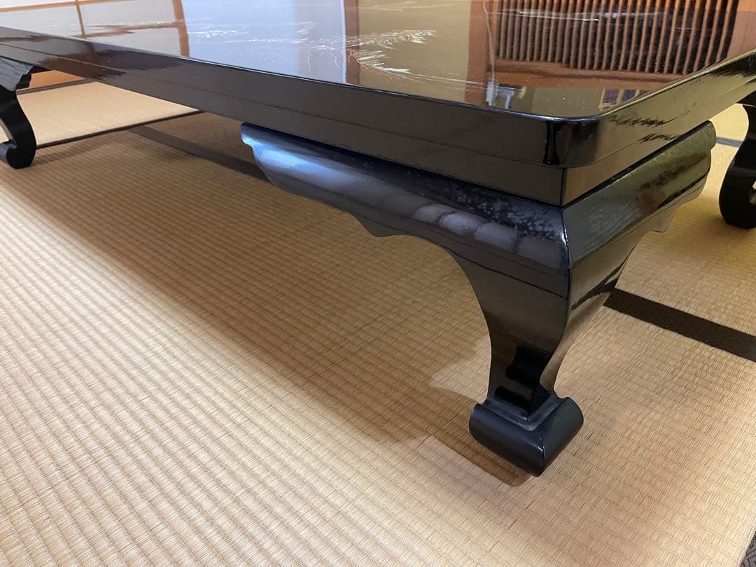 螺鈿細工 鶴 松 木製漆塗り 大型座卓 センターテーブル 貝殻細工 和風座卓