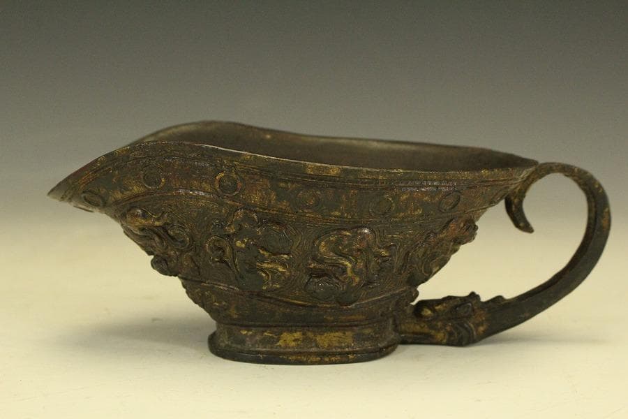 中国美術 古銅 龍紋 洗 文房具 匙(HA398)