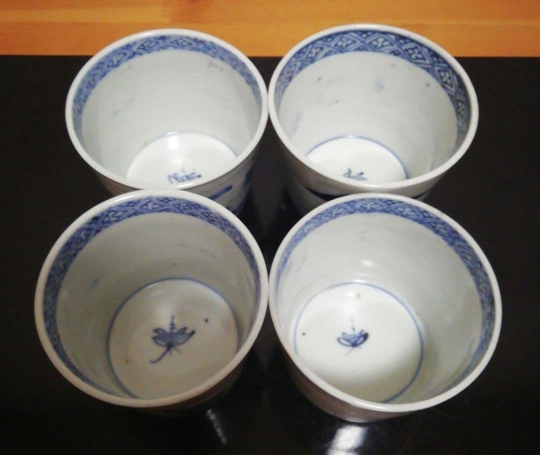 古伊万里　染付　蕎麦猪口　人物図　四客　食器