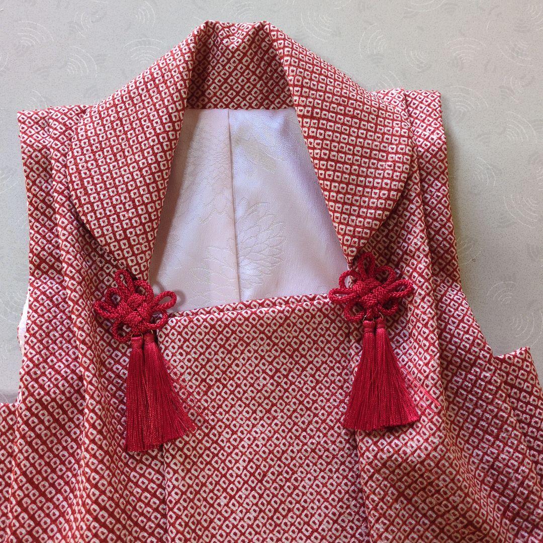 七五三３歳正絹総絞りの被布（赤色）中綿無し