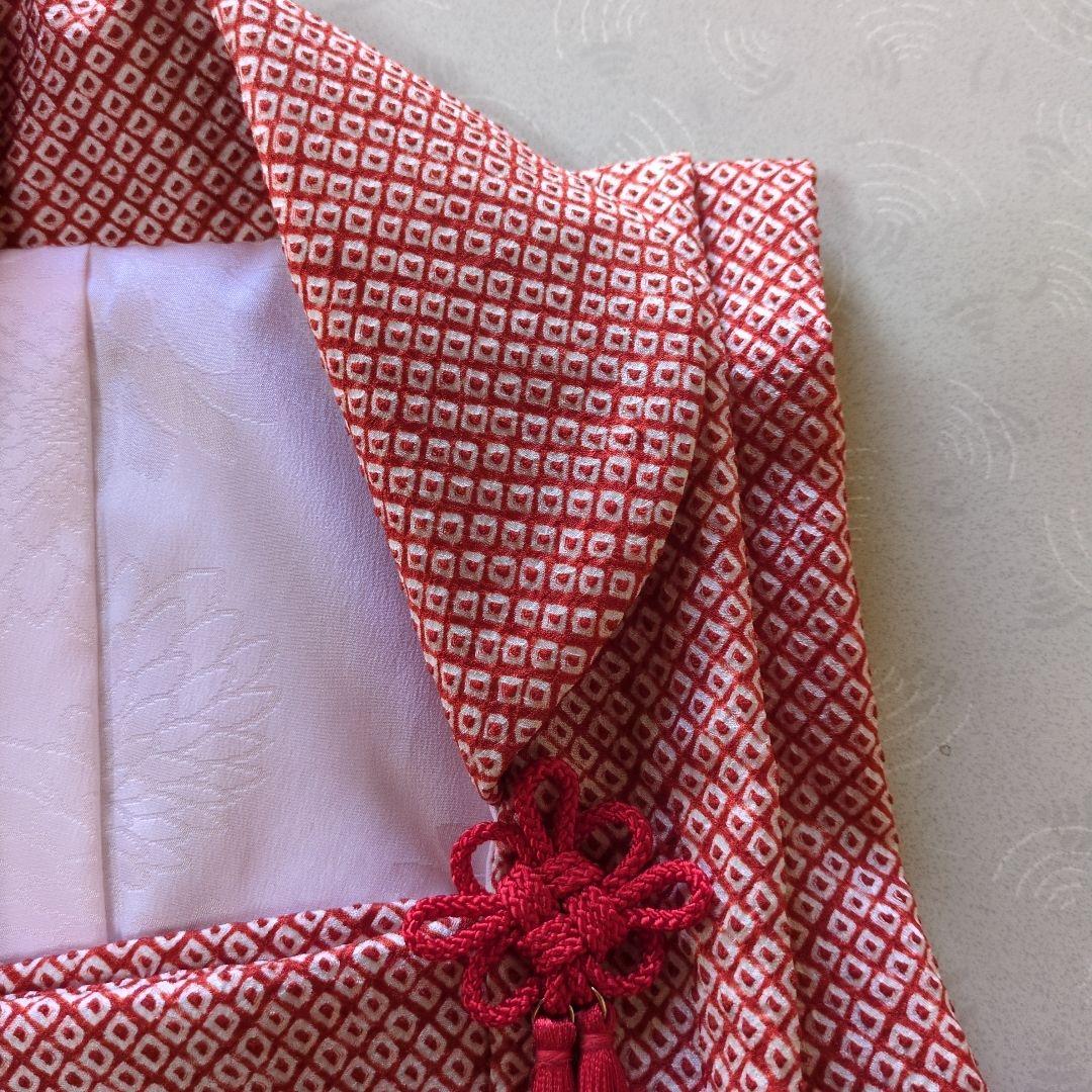 七五三３歳正絹総絞りの被布（赤色）中綿無し
