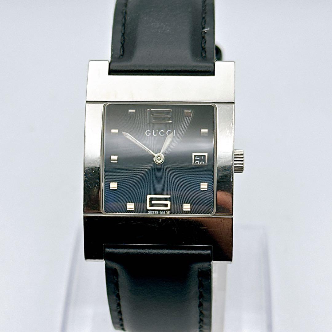 美品 稼動品 GUCCI グッチ メンズ腕時計 スクエア 黒字盤 7700M