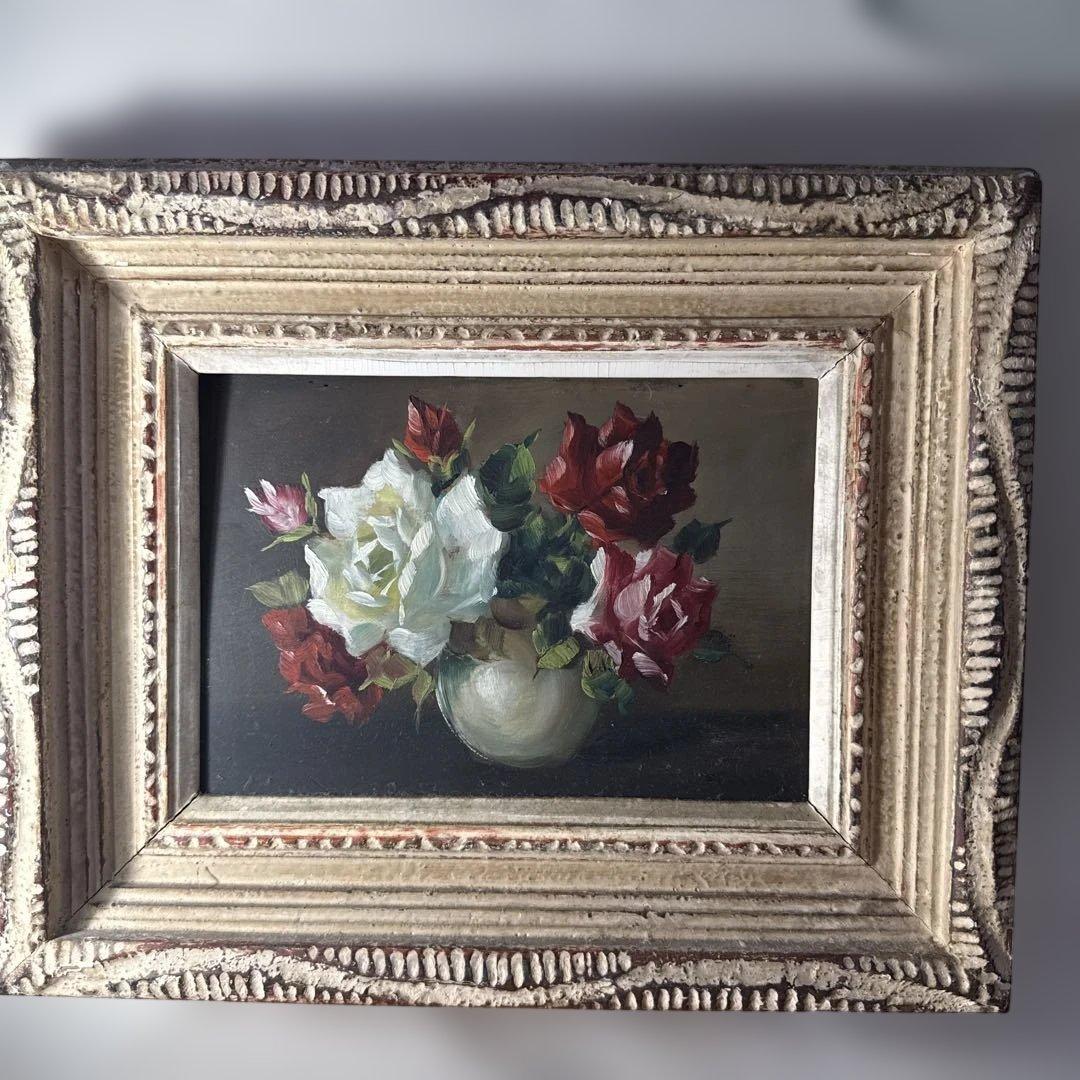 綺麗な薔薇が描かれてる油彩画 キャンパス約36 cmX29cm.