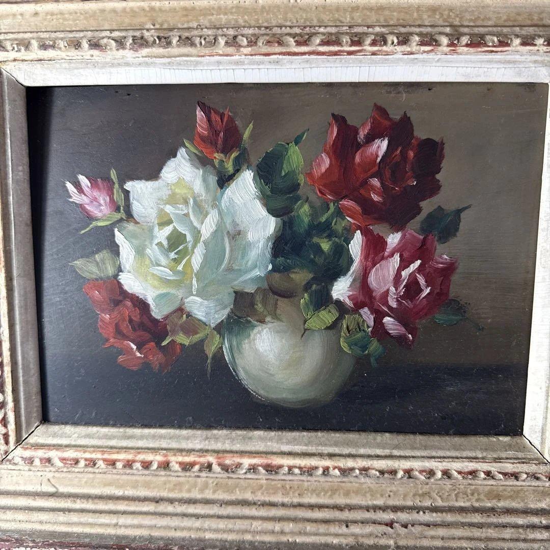 綺麗な薔薇が描かれてる油彩画 キャンパス約36 cmX29cm.