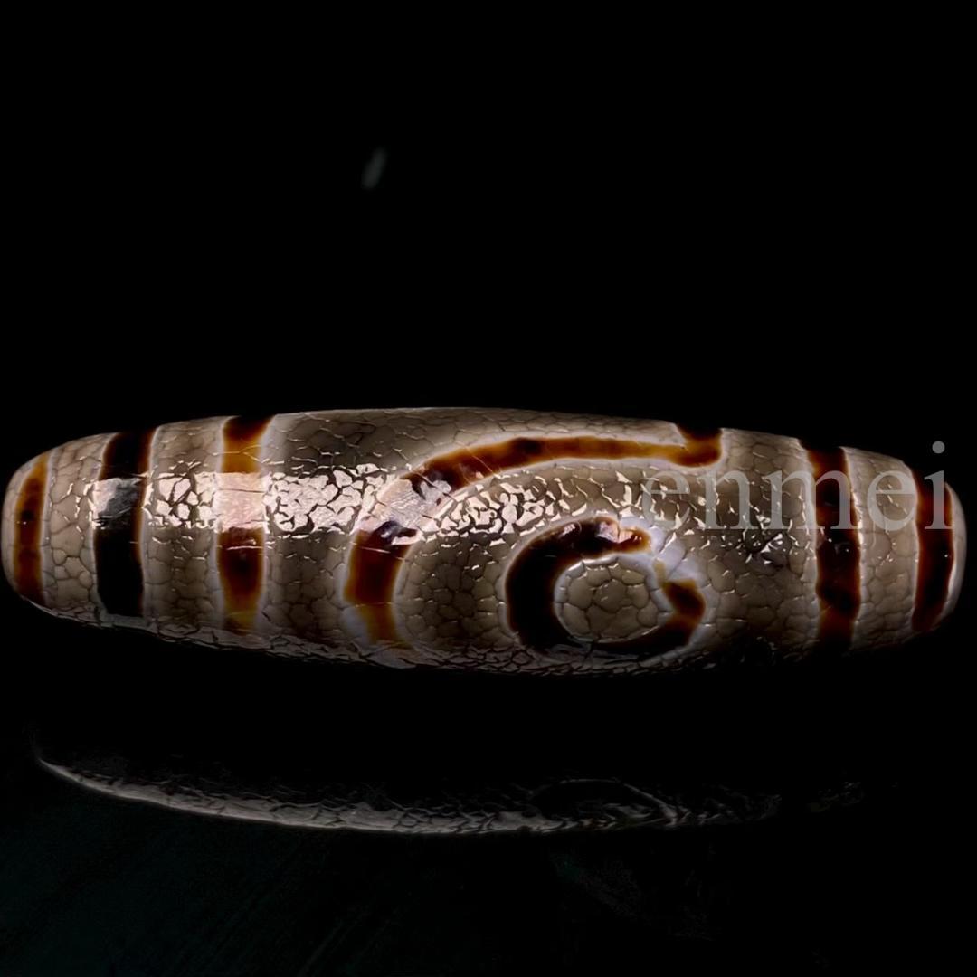 中国古美術・藏區老料・開片龍紋二眼天珠・西蔵手工芸・天然石・瑪瑙・闢邪消災・根付