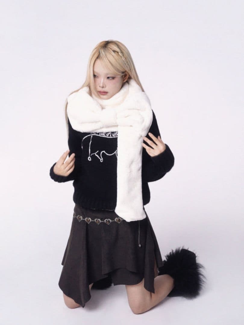 Pincunomaru リボンマフラー ガーリー マフラー 韓国 アパレル