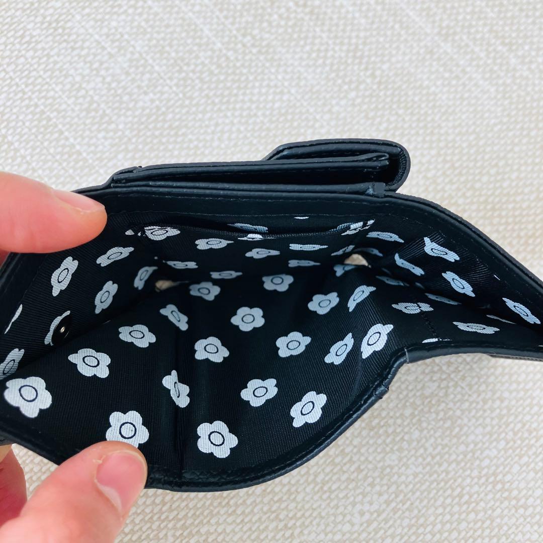 【現行】マリークワント シーリング デイジー レター ミニウォレット シボ革 黒