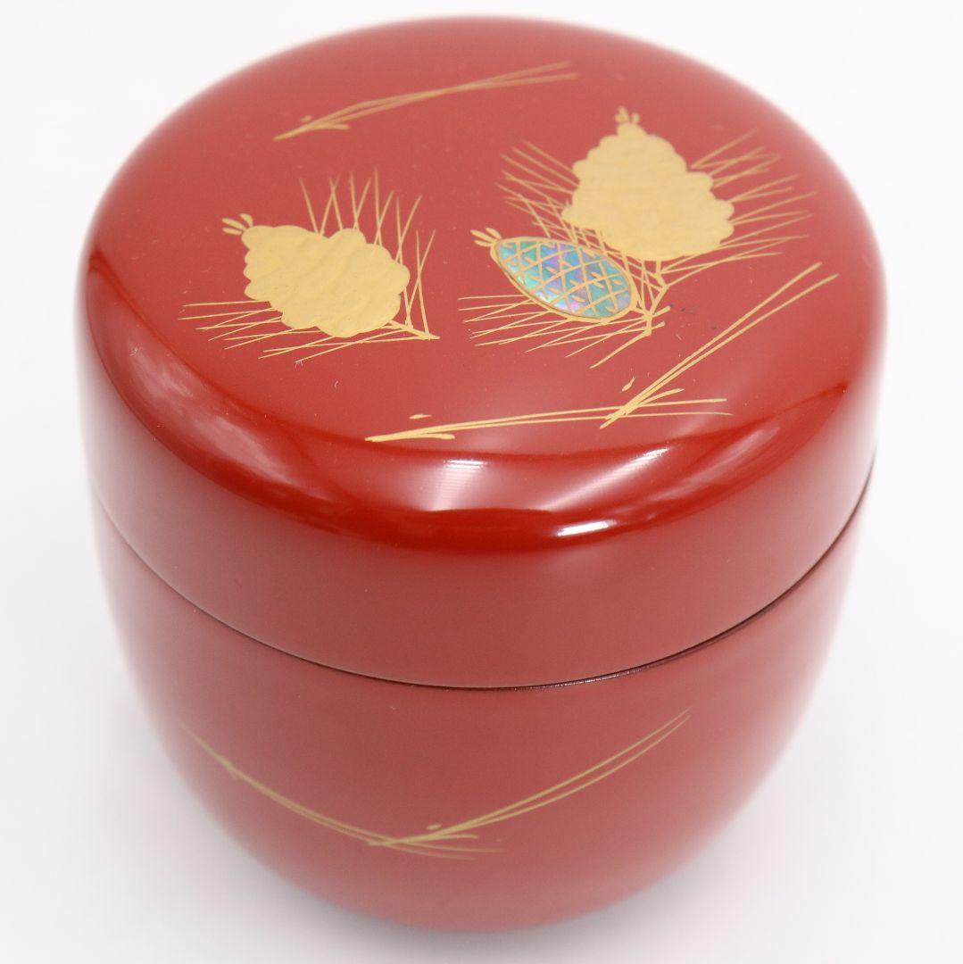 雲斎作 松蒔絵 棗 朱塗 茶道具 共箱　V879　N6