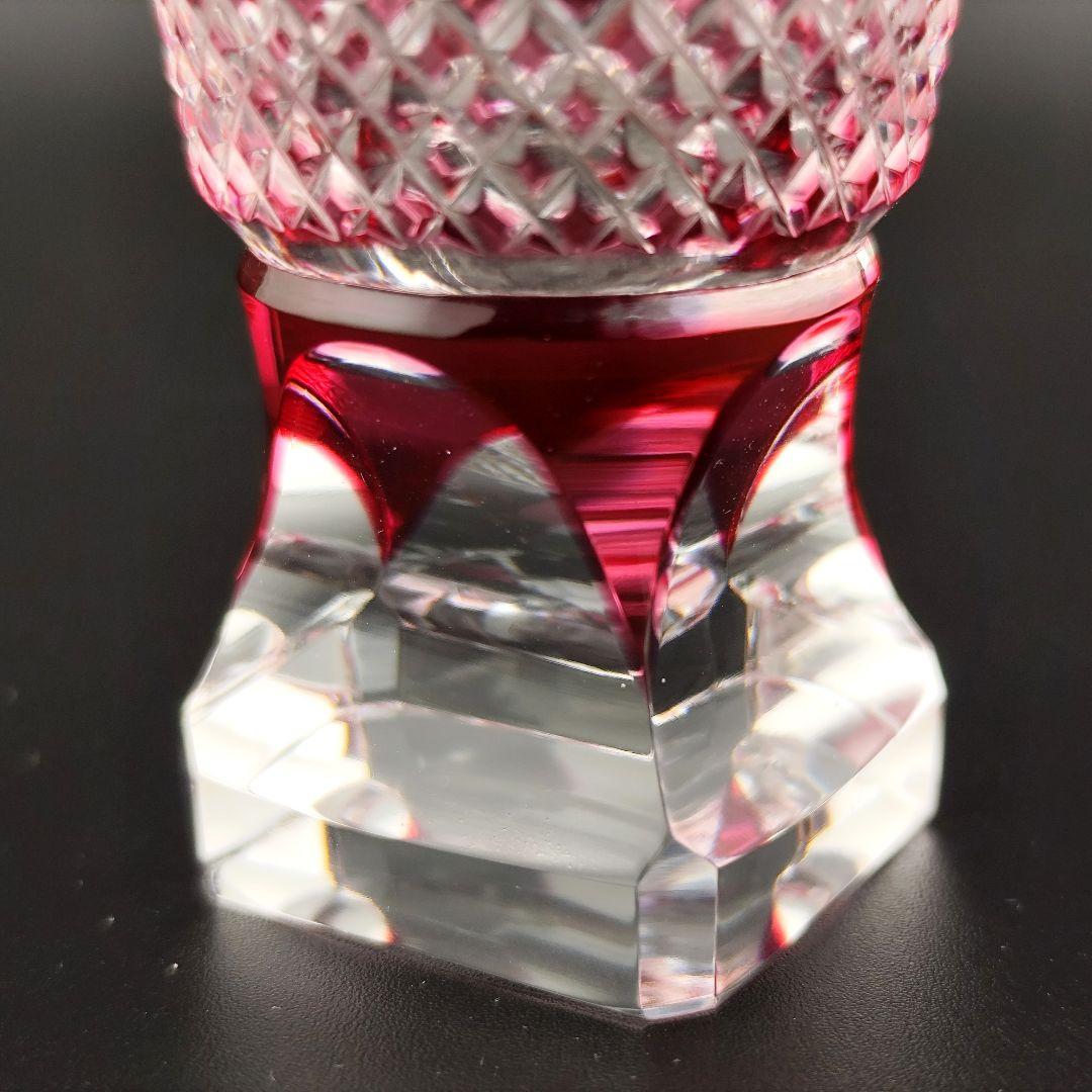 超希少品☆薩摩切子 紅被硝子 面取鹿の子文 高杯（切子、江戸切子、薩摩切子）