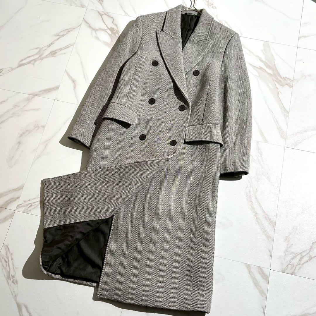 【未使用級/34】LACOSTE ラコステ チェスターコート ツイード グレー系