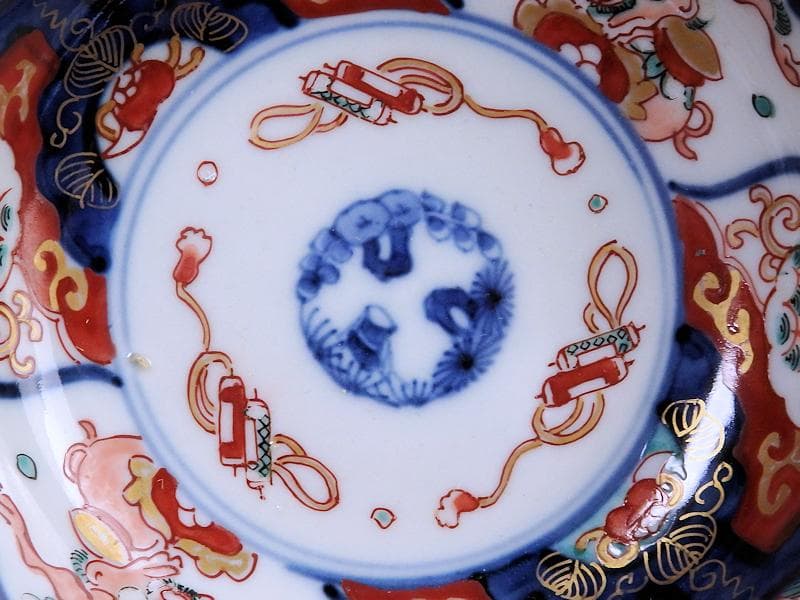 古伊万里　色絵　獅子に波千鳥の図　膾皿　春寒鉢　４客　 CZd