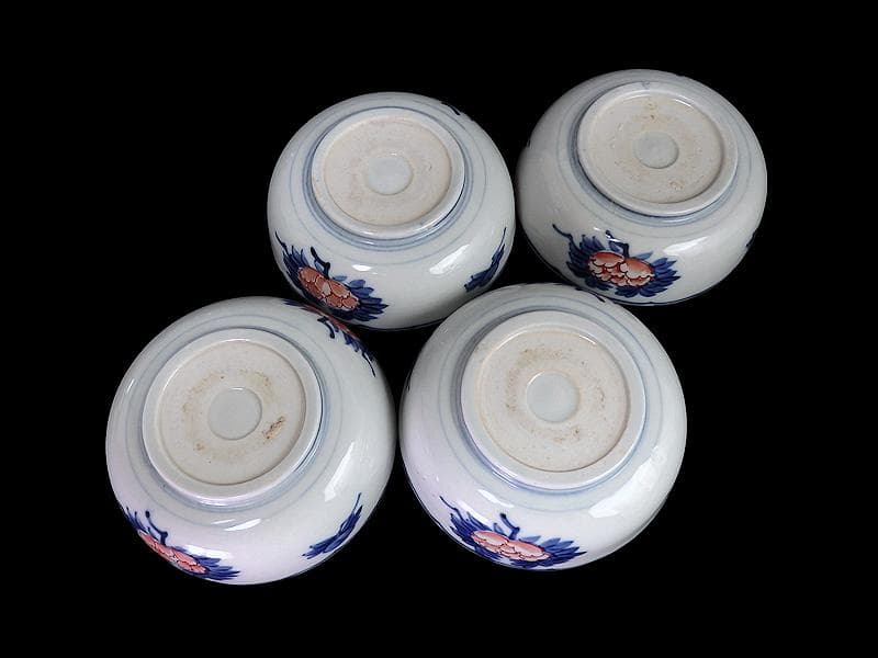 古伊万里　色絵　獅子に波千鳥の図　膾皿　春寒鉢　４客　 CZd