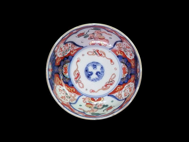 古伊万里　色絵　獅子に波千鳥の図　膾皿　春寒鉢　４客　 CZd